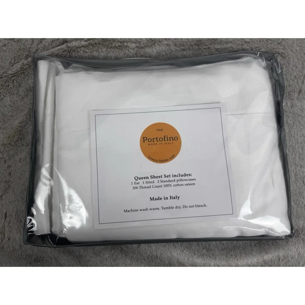 The Portofino Luxury Italian Queen Sheet Set Hemstitch Cotton Sateen 300TC Italy